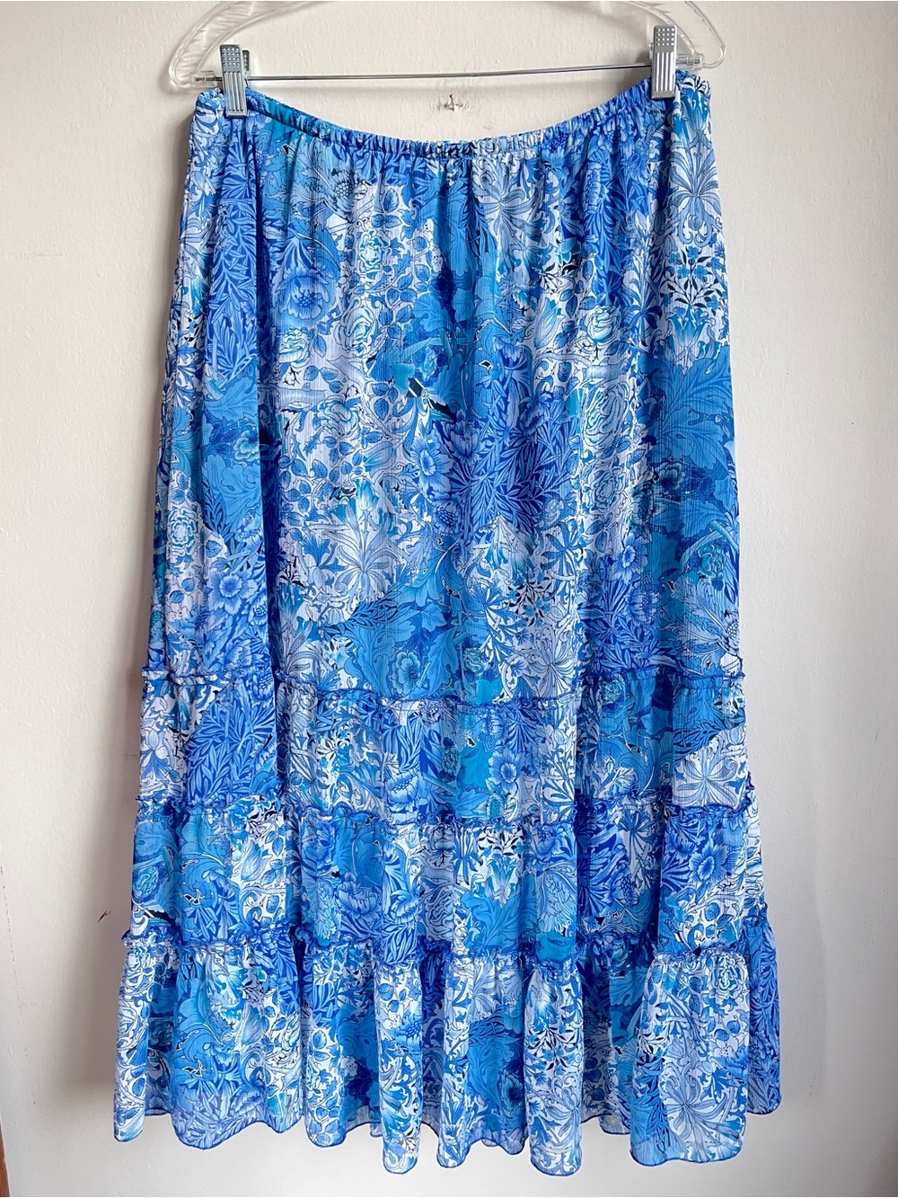 Whimsical Dressbarn Blue Floral Tiered Maxi Skirt - Cottagecore, Boho